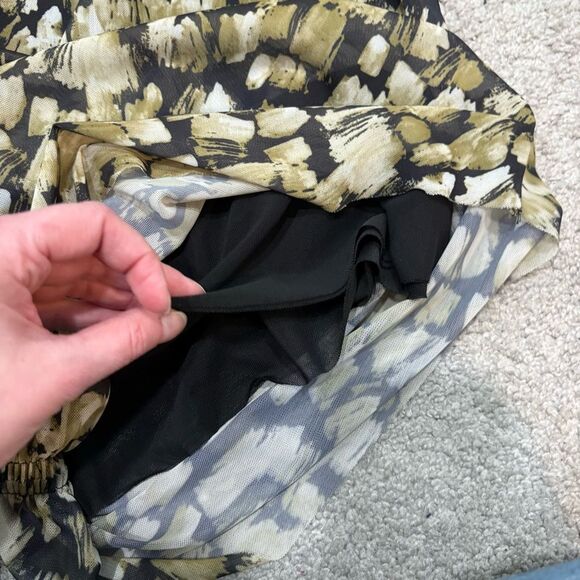 ZARA Green and Black Printed Tulle Ruched Bodycon Dress Size S - Picture 6 of 14